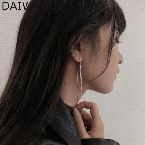 DAIWUJAN New Fashion Multilayer Snake Chain Tassel Earrings Vinatge Long Ear Line Drop Earrings For Women Silver 925 Jewelry