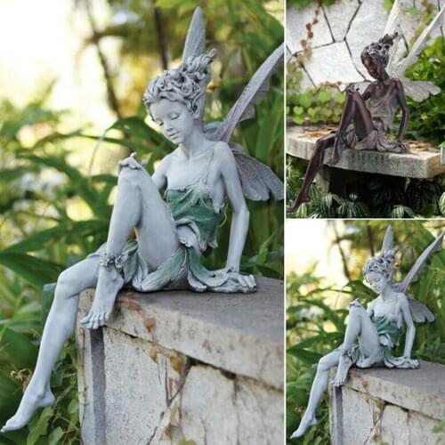 Tudor And Turek Resin Sitting Fairy Statue Garden Ornament Porch Sculpture Yard Craft Landscaping for Home Garden Decoration