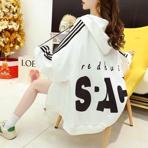 Twill Autumn New Korean Zipper Sweater Hooded Cardigan Thin Coat Letter Print Sweatshirt Fall 2021 Women Hoodies