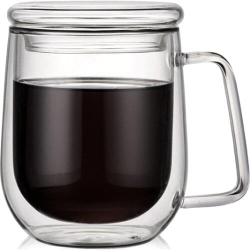 300ml High Borosilicate Heat Insulation Double Glass Cup Fashion Heat Resistant Glass Coffee Cup Kettle with Cup Cover and Spoon