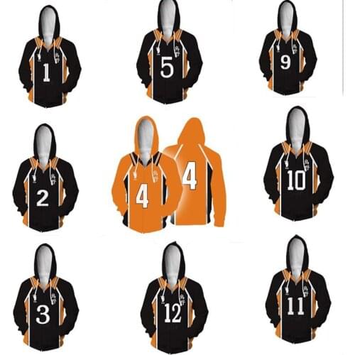 Anime Haikyuu Hoodie Sweatshirt Jacket Cosplay 3D Print Coat Haikyuu Karasuno High School Volleyball Club Hinata Shoyo Costume