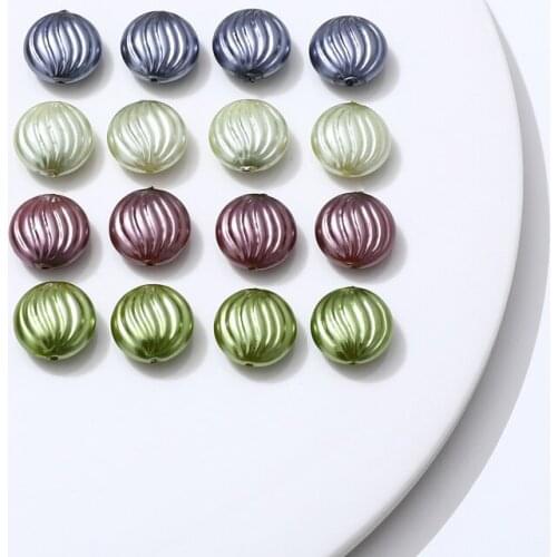 Vintage ripple round flat bead colored imitation pearl bead DIY hand accessories hand necklace earring accessories material