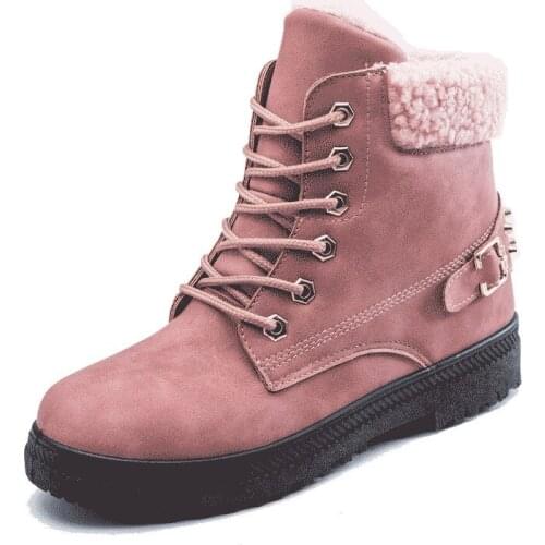 YourSeason Ladies Lace Up 2021 Winter Shoes Round Toe Flat With Non Slip Platform Women Warm Ankle Snow Rivet Plush Boots