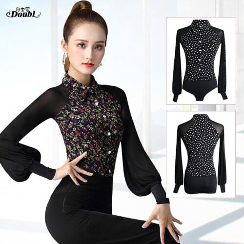DOUBL Latin dance clothing womens adult professional dance clothes Long sleeve fashion style ballroom body practise tops