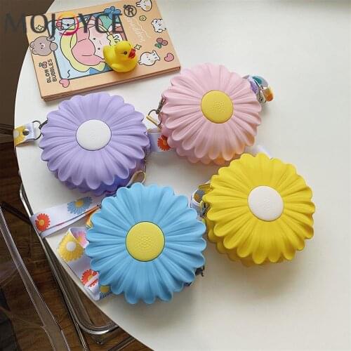 Retro Women Messenger Bag Daisy Silicone Zipper Hit Color Mini Round Pattern Flowers Ladies Crossbody Shoulder Handbags
