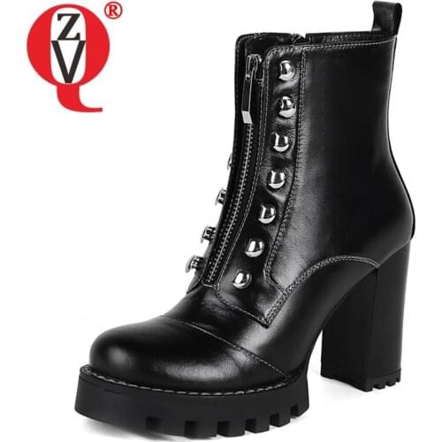 ZVQ Women winter New Style short boots Round Toe Fashion Leisure Pumps Heels Metal decoration office lady Concise Comfortable