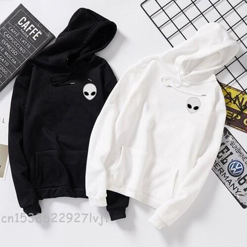 Winter Alien Print Solid Hoodies Women Men Loose Camisa Streetwear Unisex Hooded Sweatshirts Cute Harajuku Pullovers Moletom