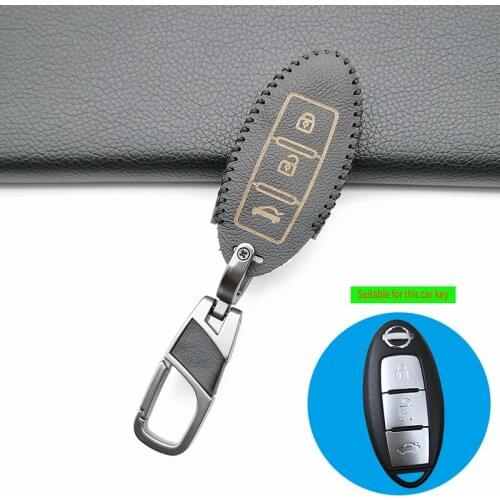 3 Buttons 100% Leather Car Key Case For Nissan Teana Qashqai Juke Key Bag Protector Car Cover Fob-styling auto Accessories