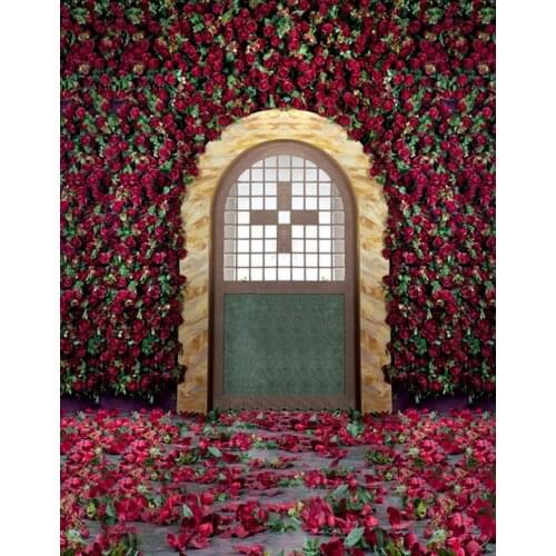 5x7ft Red Rose Flowers Door Photography Backdrops Photo Props Studio Background