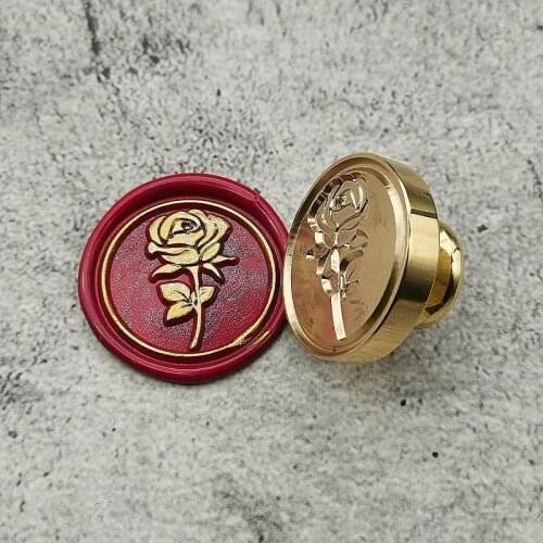 Flower rose Wax Seal Stamp plant leaf stamp for Envelope Alphabet Stamps for Boy Girl Wedding Invitation Copper Head Wood Handle