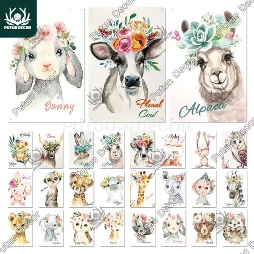 Putuo Decor Cute Animal Metal Tin Sign Poster Easter Rabbit My Angel Baby Daughter Little Fairy Birthday Gift Love Wall Decor
