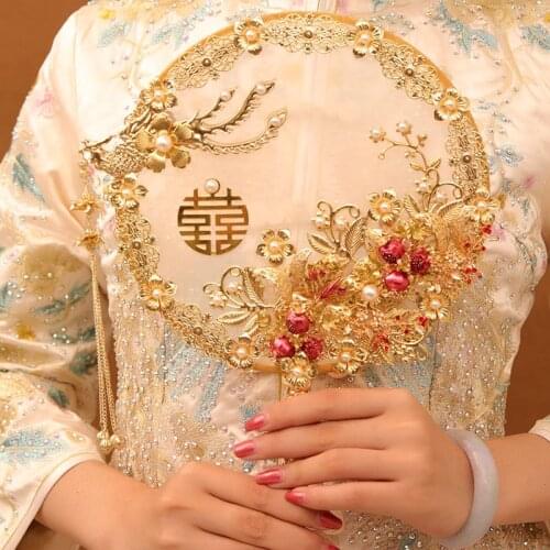 Circular Fan Bridal Wedding Fan Ancient Style Wedding Bridal Bouquet Fan Chinese Style hand fan dropshipping 2021 new arrivals