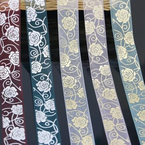 10 yards/roll) 25mm printed hot stamping flower organza ribbon colored gift wrap decoration ribbons lace