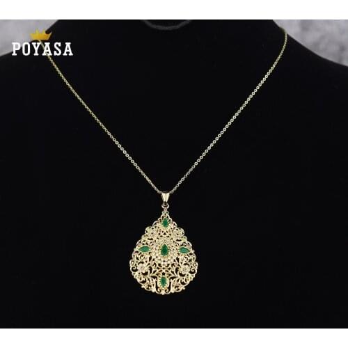 Moroccan Caftan wedding gold Pendant for women green and red stone fashion jewelry copper high quality pendant