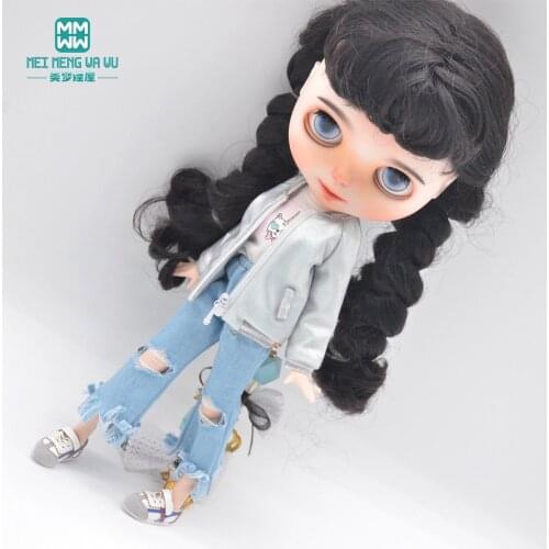 Mini Toys Doll Clothes Fashion jacket Ripped jeans, shoes for Blyth Azone OB23 OB24 doll accessories Girls gift