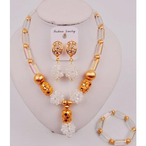 Fashion Transparent Clear AB Crystal Beaded Necklace African Beads Jewelry Set for Nigerian Wedding ZQ4-4