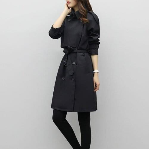 Fashion Korean Trench Coats Women Casual Black Windbreakers Female Plus Size Loose Coats Woman Double Breasted Outwear With Belt