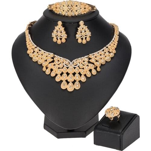 MUKUN African Fashion Jewelry Sets Flower Necklace Bracelet Party Elegant Women Earrings Ring Crystal Jewelry Wedding Gift