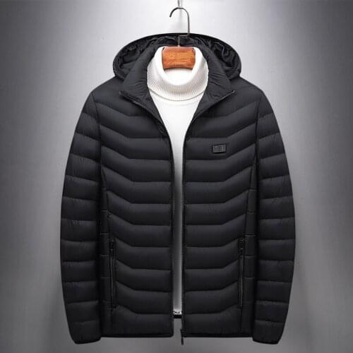 New Winter Mens USB Heating Cotton Clothes Coat Fashion Hooed Solid Color Men Parkas Coat Heated Warm Coats Male Size 5XL