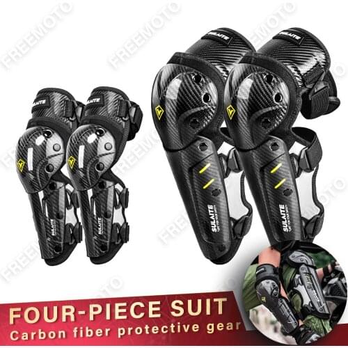 Motorcycle KneePads ElbowPads 4-piece Set Protective Gear High Quality Carbon Fiber Anti-fall Rodilleras MTB Riding Gear Black