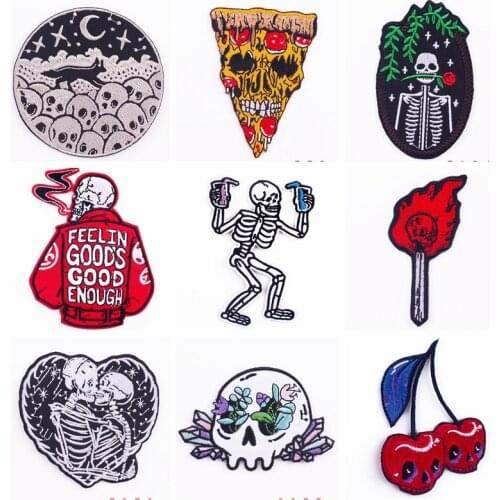 Punk Skull Patches On Clothes Stickers Hippie Embroidered Patch For Clothing Stripes Iron On Patches Biker badges On Backpack