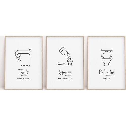 Wall Art Canvas Painting Toilet Paper Brush Teeth Nordic Posters And Prints Living Room Decor Pictures For Bathroom Decoration