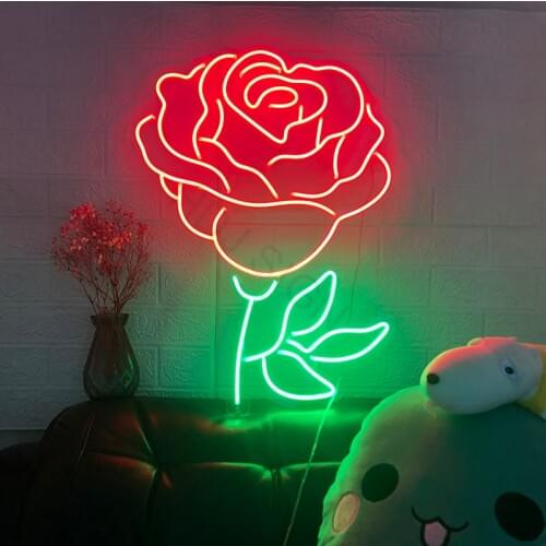 Custom LED Neon Sign Vintage Rose Flower Logo Wall Decor For Bedroom Bar Room Christmas Wedding Birthday Party Decorative Light
