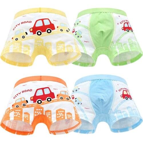 4 Pcs/Set Boys Underwear Childrens Panties Cartoon Car Print Shorts Soft Cotton Underpants Boys Teenage Panties