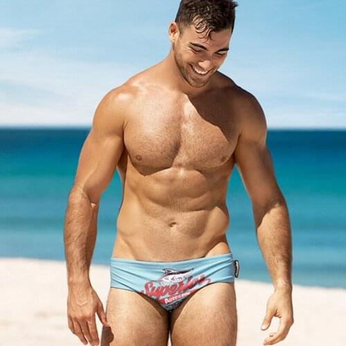 2020 New Board Surfing Swimwear Men Shark Print Swimming Trunks Hot Beach Men Swimsuit Sunga Sexy Pool Swim Briefs Bathing Suits