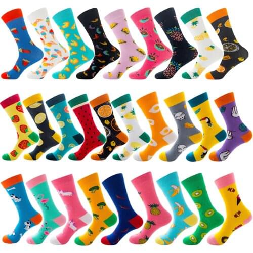 Novelty Happy Funny Men Graphic Socks Combed Cotton Cartoon Fruits Banana Avocado Lemon Food Harajuku skateboard Socks