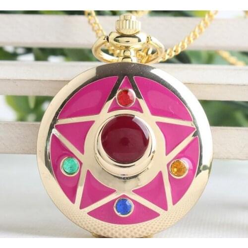 NEW Luxury Golden Fashion Sailor Moon Anime Cartoons Quartz Pocket Watch Analog Pendant Necklace Girl Womens Watches Gift