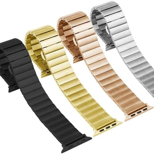 Suitable for Applewatch123456SE stainless steel one-bead solid watch with apple butterfly buckle bamboo strap
