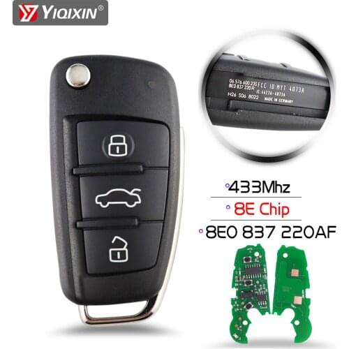 YIQIXIN 3 Button Remote Car Flip Key 433MHz For Audi A2 A3 S3 MQB A4 S4 A6 A6L S6 Q7 Cabrio Quattro Avant 2005-2012 8E Chip