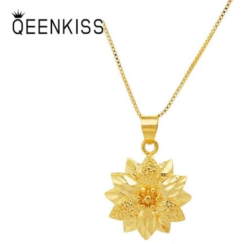 QEENKISS PT571 Fine Jewelry Wholesale Fashion Woman Bride Birthday Wedding Gift Vintage Flowers 24KT Gold Pendant Charm NO CHAIN