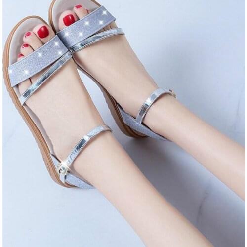 Sandals female summer 2021 new wild students Korean soft bottom fairy style female flat large Size 35-40