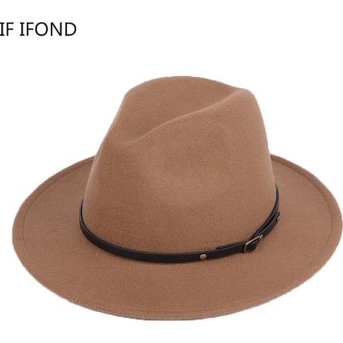 Wool Felt Jazz Fedora Hats Belt Buckle Decor Women Unisex Wide Brim Hat Winter chapeau femme