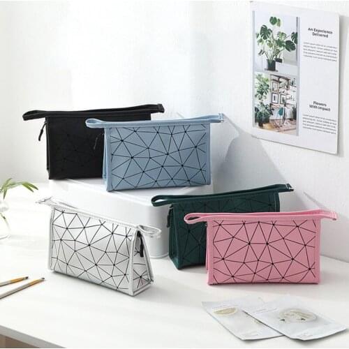 Fashion Travel Storage Bag Rhombus PU Waterproof Multi-function Travel PortableToiletry Storage USB Data Cable Organizer Bag
