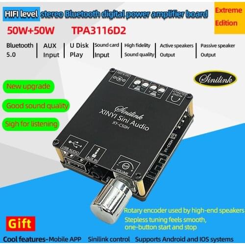 XY-C50H Bluetooth 5.0 Wireless Audio TPA3116 Digital Power amplifier Stereo board 50Wx2 Bluetooth Amp Amplificador 3.5MM USB APP