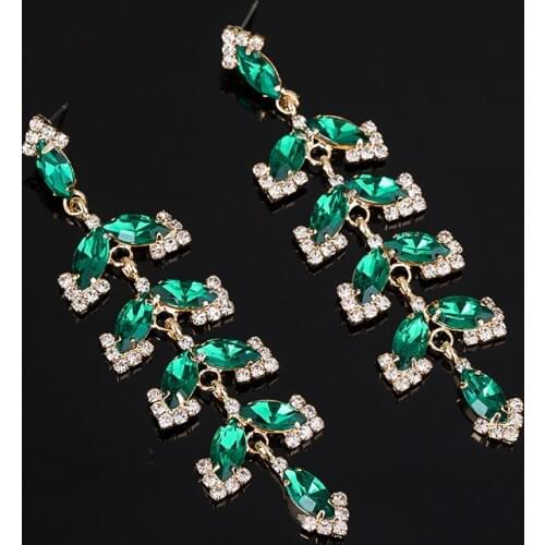 YFJEWE Fashion Decorative Stones Green Willow Shape Sparkling Crystal Earrings Jewelry Accessories #E329