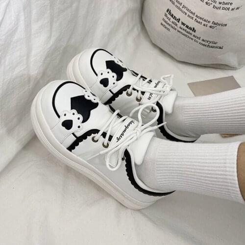 Japanese Style Women Sweet Lolita Shoes Causal Sneakers White Round Head Platform Shoe Cosplay JK Cute Cat Claw Flats Shoes