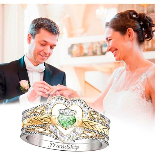 WomenS Rings Fashionable Diamond Rings Wedding Rings Green Love Shape Rings 3 Piece Combination Size 6-10 обручальные кольца 04