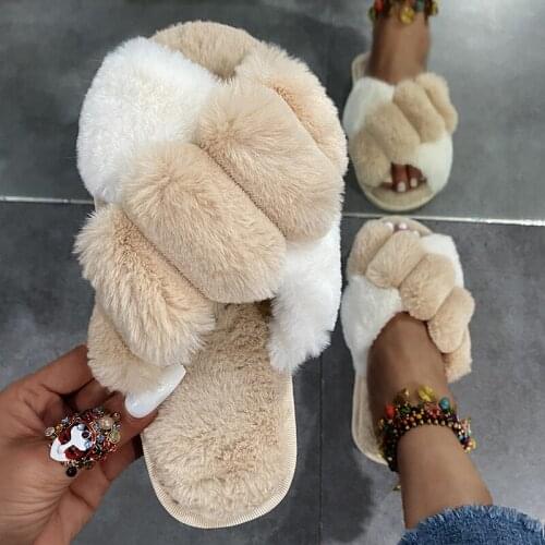 Women New Autumn and Winter Indoor Fuzzy Design Slippers Female Luxury Cozy Fluffy Slipper Ladies Soft Plush Home Flip Flops