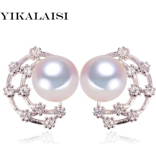 YIKALAISI 925 sterling Silver Jewelry for women natural freshwater pearl jewelry for women 8-9mm pearl earrings 2018 new fashion
