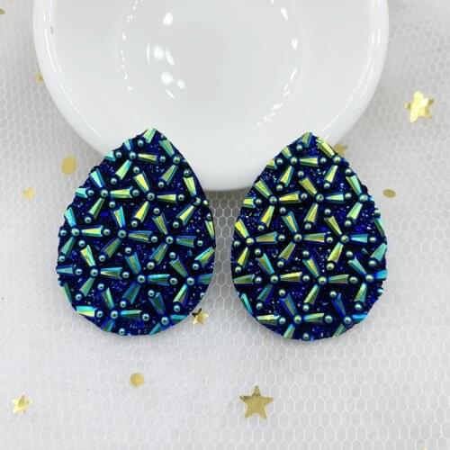 Star flower 30mm*40mm teardrop necklace inlaid with rhinestone 2 holes flat back jewelry accessories 16 pieces/lot