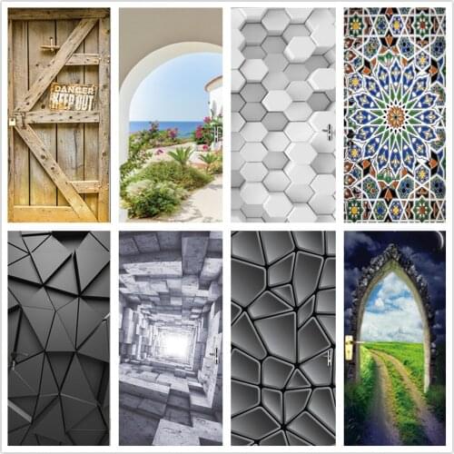 2pcs/set 3D Door Sticker DIY PVC Self Adhesive Waterproof Wallpaper Wall Art Mural Decals Home Design Room Decoration deurposter