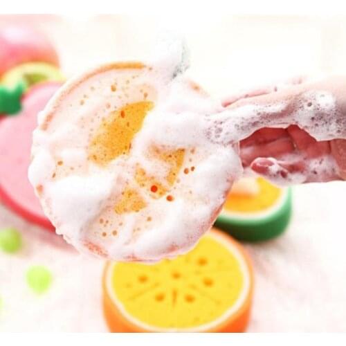 2pc Lovely Cute Funny Dish Bowls Cleaning Sponge Fruit Pattern Fruit Shape Wash Clearing Sponge Durable Kitchen Dishes +B +Q