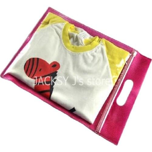50PCS Clothing Transparent Zipper Bag Reusable Non woven Tote Bags with handle Custom Logo Printed accept