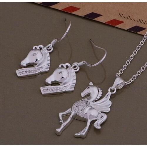 AS400 Lucky Silver Color 925 Jewelry Sets For Women Earring 675 + Necklace 764 /bseakjla Aqeajhla