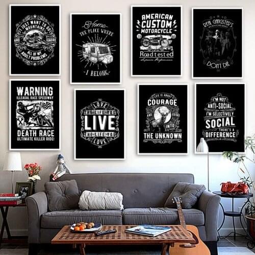Black White Motivational Quotes Wall Art Canvas Painting Nordic Posters and Prints Vintage Wall Picture For Living Room Decor