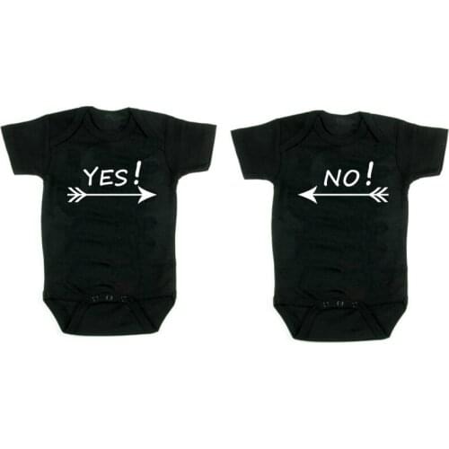 Baby Bodysuit for Twin Boys Girls Twin Unisex Clothes Short Sleeves Yes No Funny Printing Baby Jumpsuit Onesie